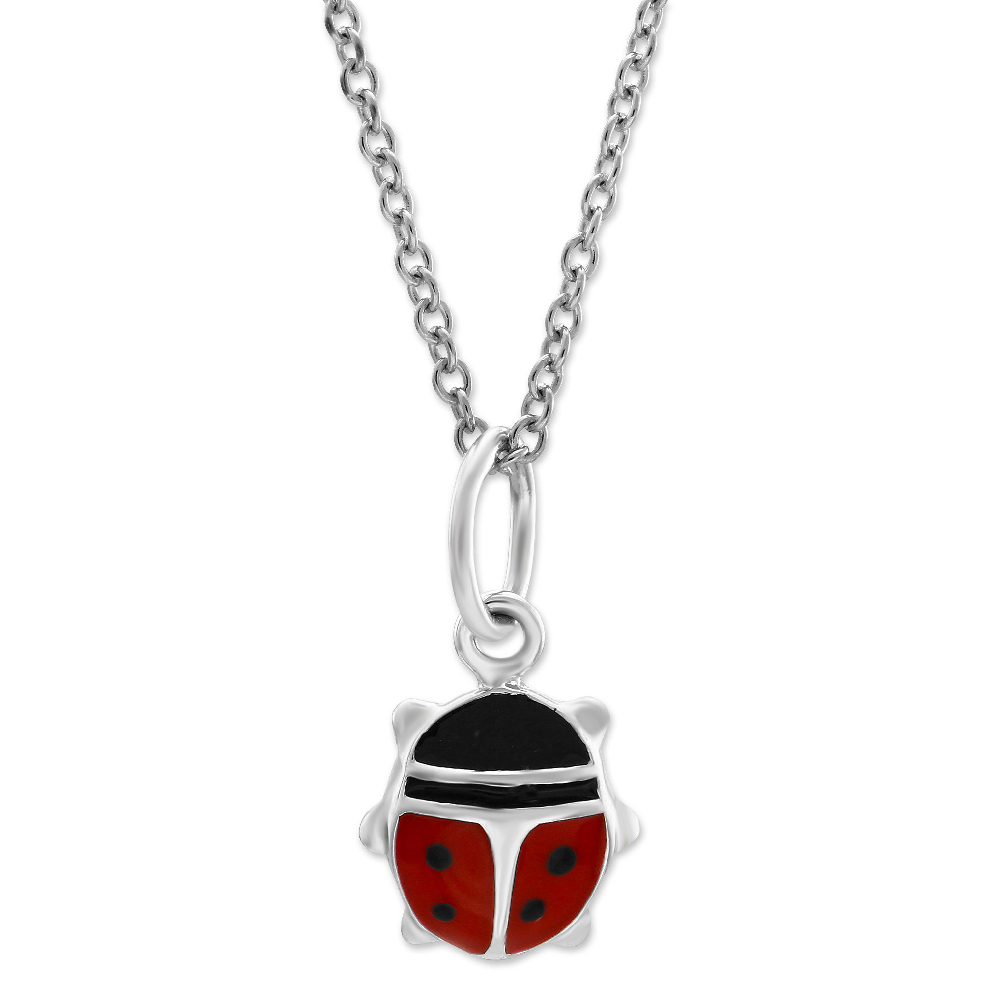 Sterling Silver Child's Enamel Ladybug Pendant, 15