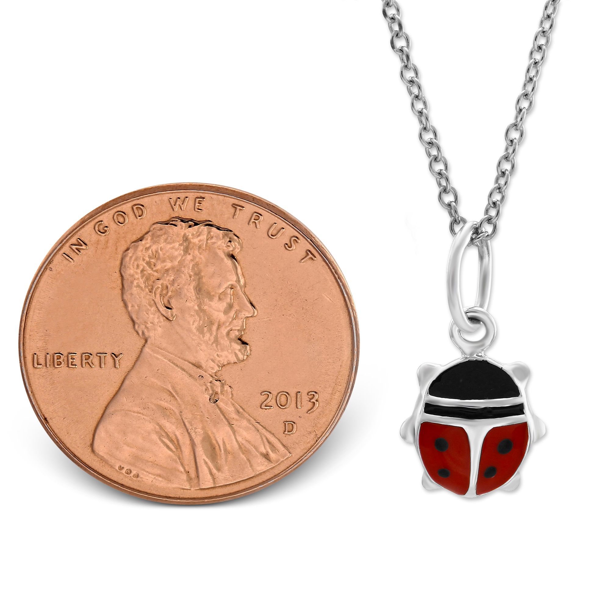 Sterling Silver Child's Enamel Ladybug Pendant, 15