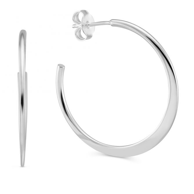 Sterling Silver Tapered Hoop Earrings, 1 1/4"