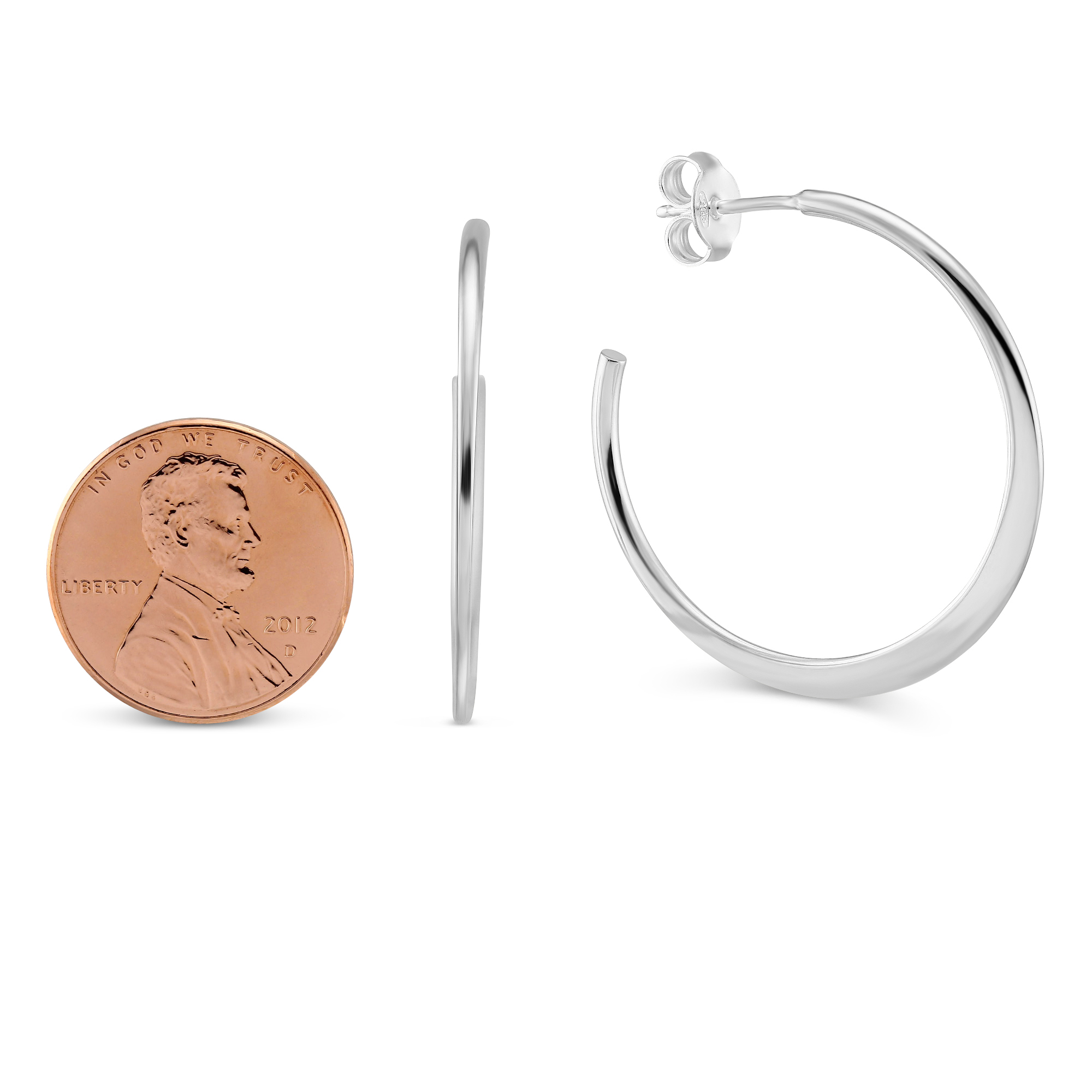 Sterling Silver Tapered Hoop Earrings, 1 1/4