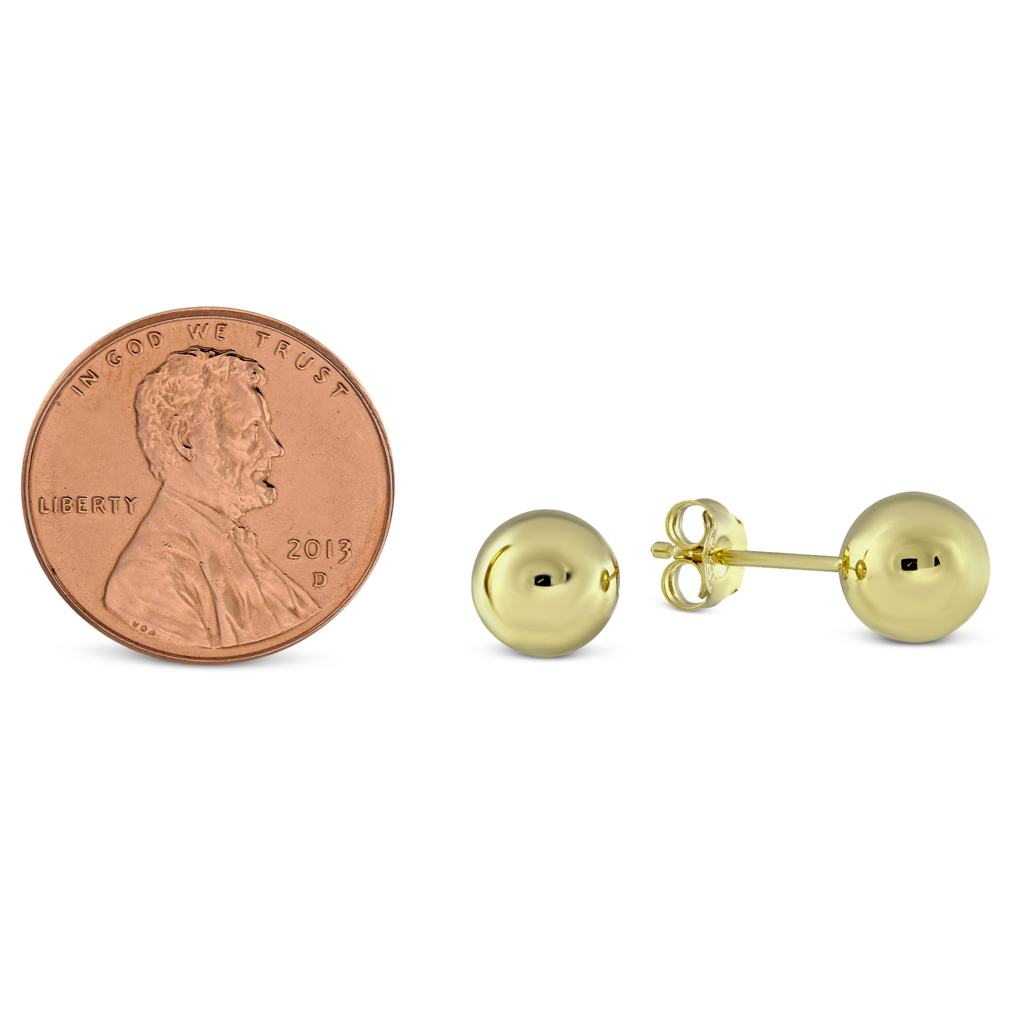Sterling Silver & Yellow Tone Ball Earrings, 8mm