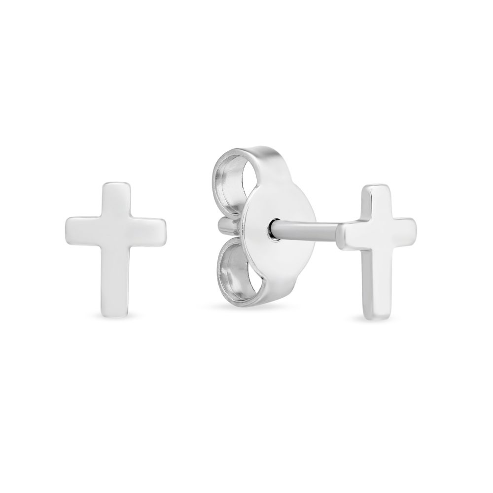 Sterling Silver Cross Stud Earrings, 6mm