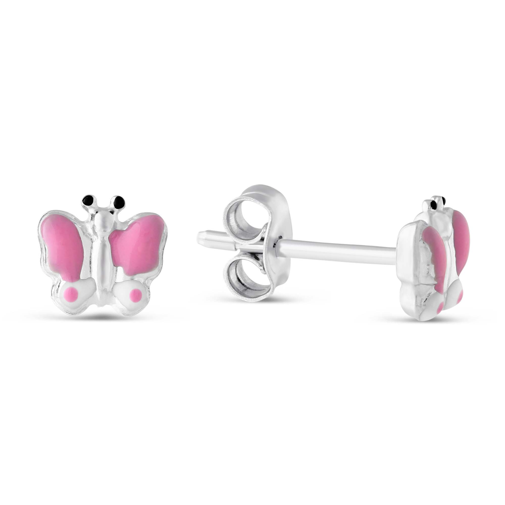 Sterling Silver Children's Pink Enamel Butterfly Earrings