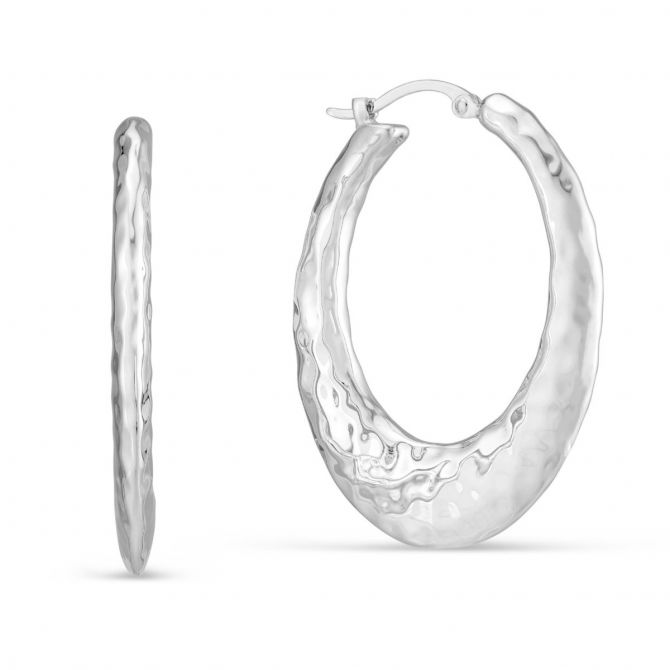 Sterling Silver Hinged Oval Hammered Hoop Earrings