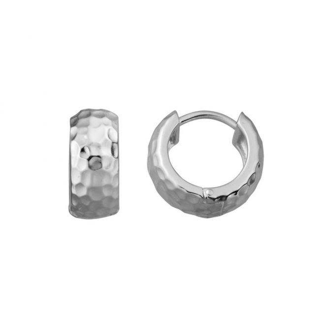 Sterling Silver Wide Hammered Huggie Hoop Earrings