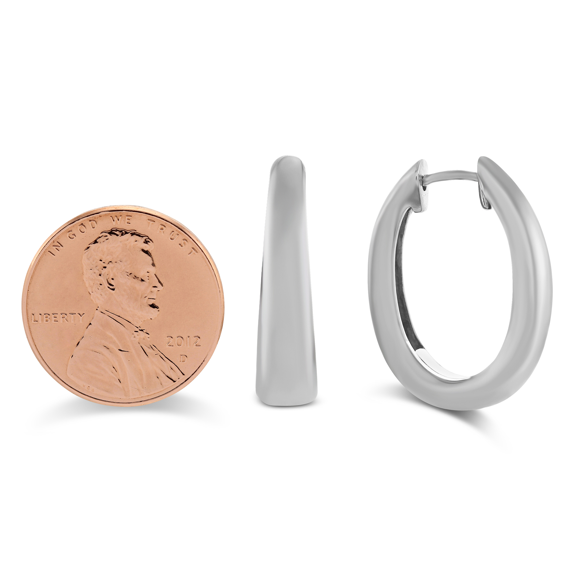 Sterling Silver Oval Hoop Earrings, 24mm