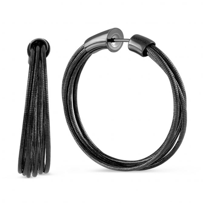 Pesavento Sterling Silver and Black Tone Ruthenium DNA Spring Wire Small Hoop Earrings