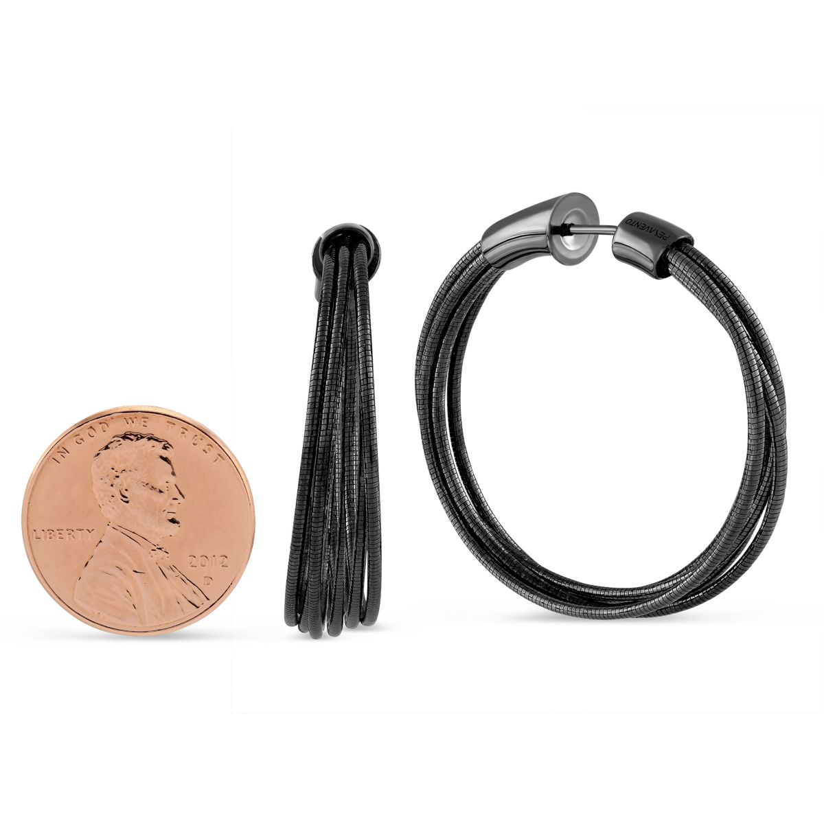 Pesavento Sterling Silver and Black Tone Ruthenium DNA Spring Wire Small Hoop Earrings
