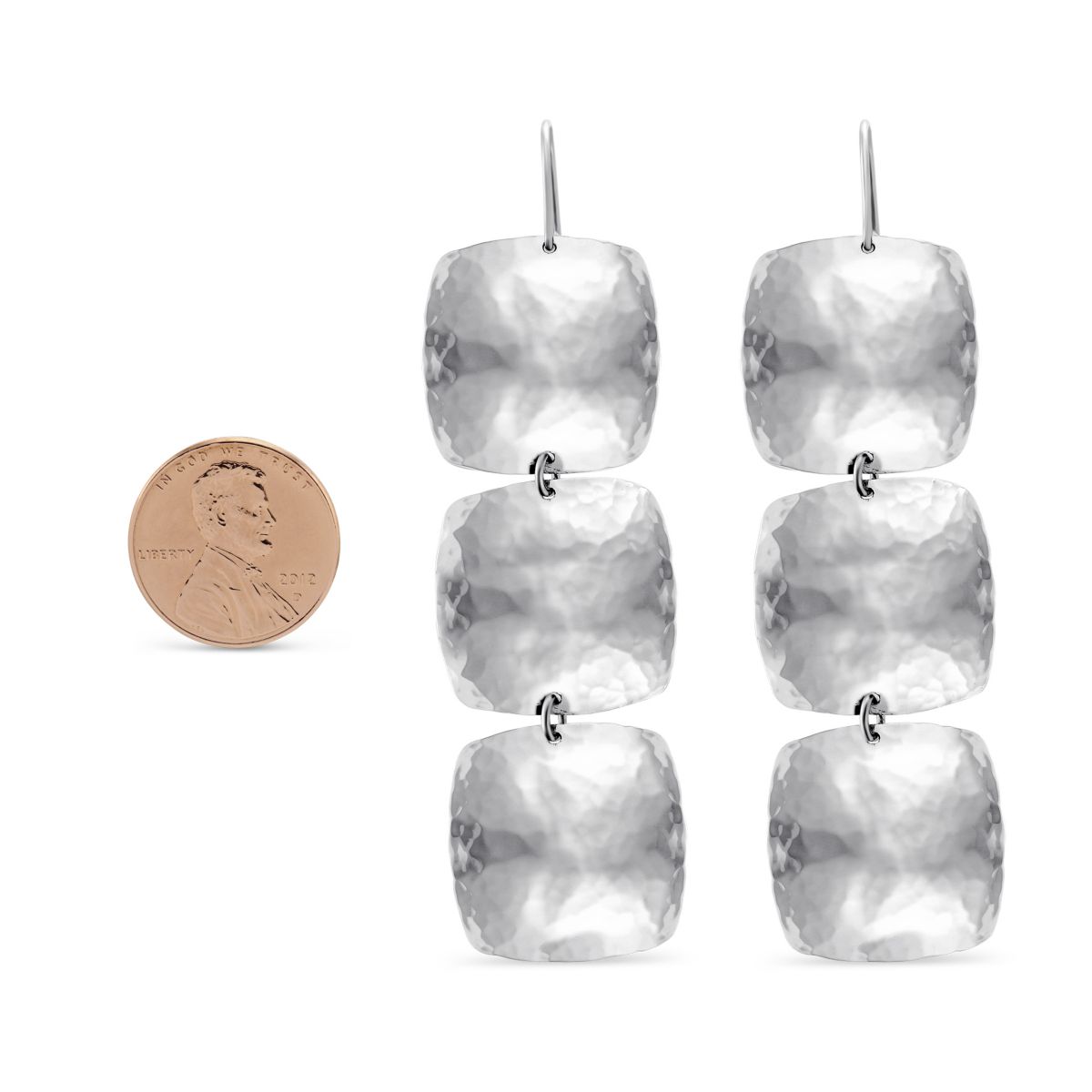 Sterling Silver Hammered Cushion Drop Earrings