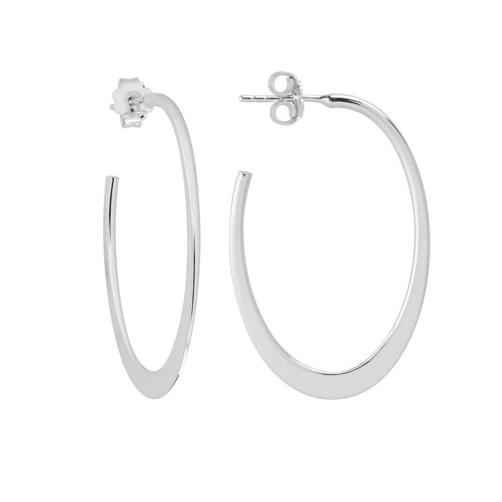Sterling Silver Flat Oval Hoop Earrings, 38mm