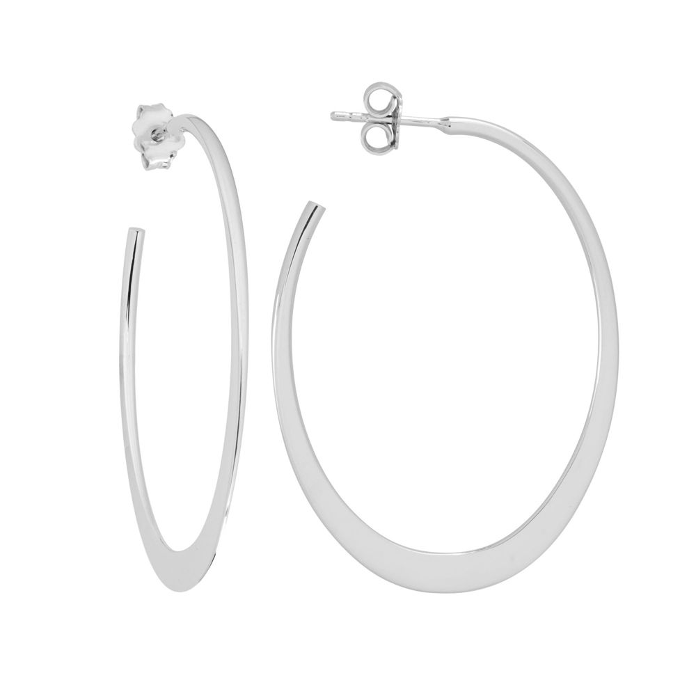 Sterling Silver Flat Oval Hoop Earrings, 45mm