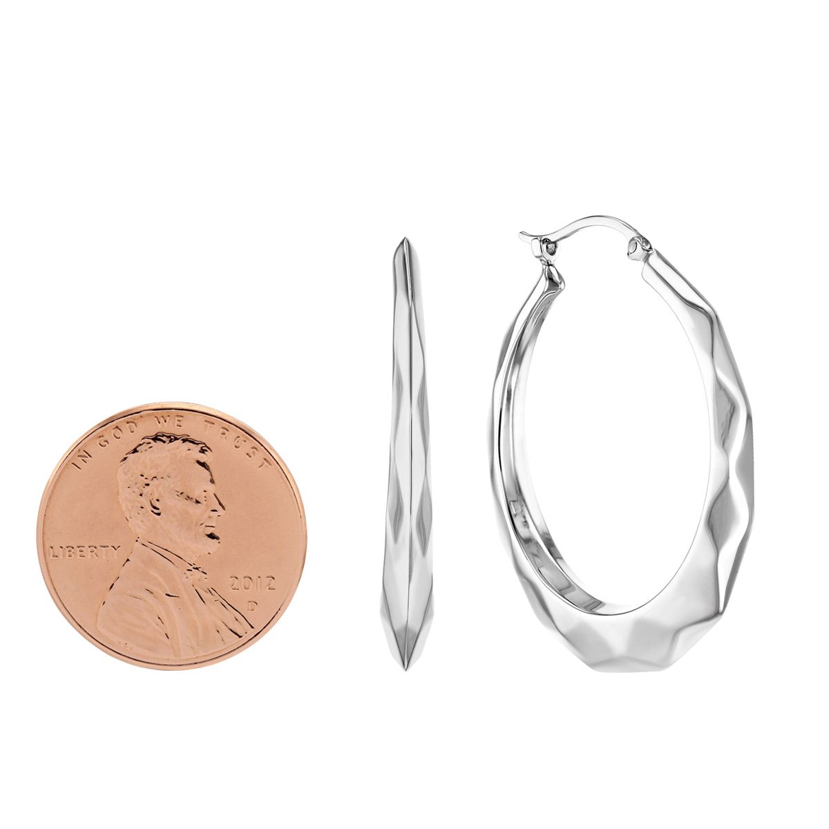 Sterling Silver Faceted Puff Hoop Earrings