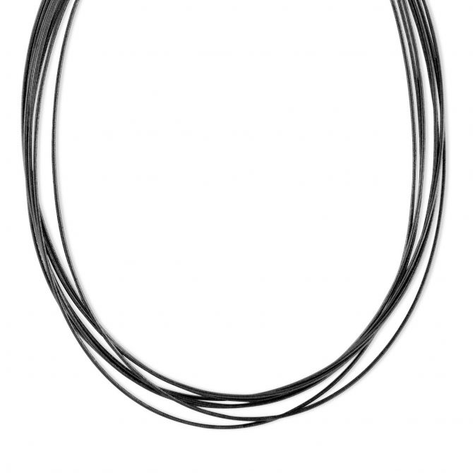 Pesavento Sterling Silver and Black Tone Ruthenium DNA Spring Wire Thin Collar Necklace, 17"