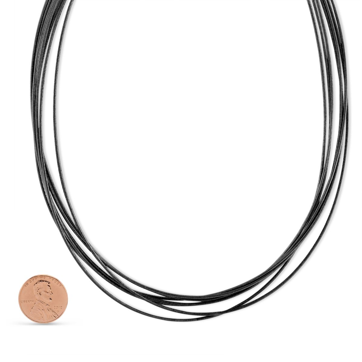 Pesavento Sterling Silver and Black Tone Ruthenium DNA Spring Wire Thin Collar Necklace, 17