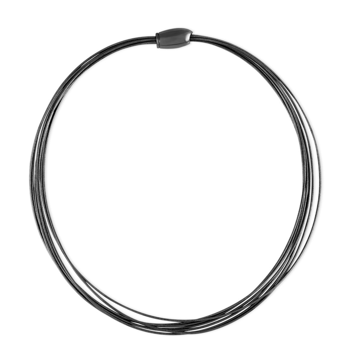 Pesavento Sterling Silver and Black Tone Ruthenium DNA Spring Wire Thin Collar Necklace, 17