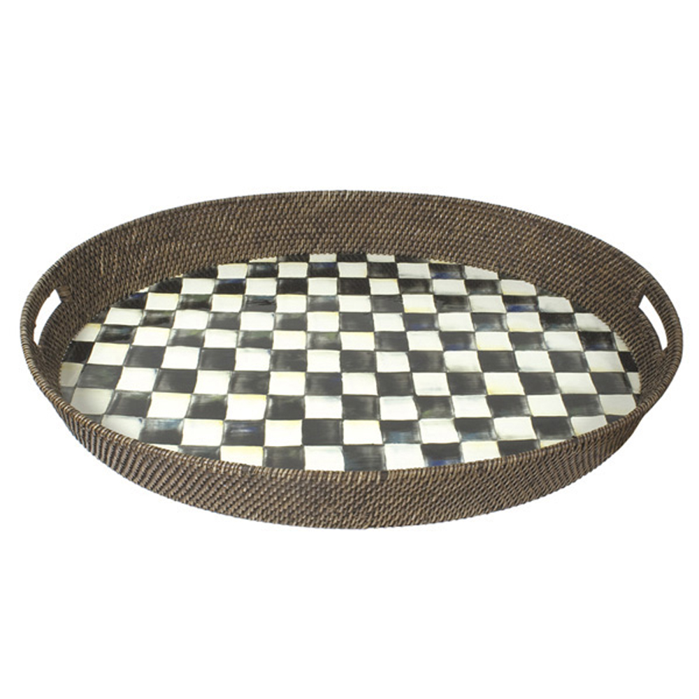 MacKenzie-Childs Courtly Check Rattan & Enamel Party Tray
