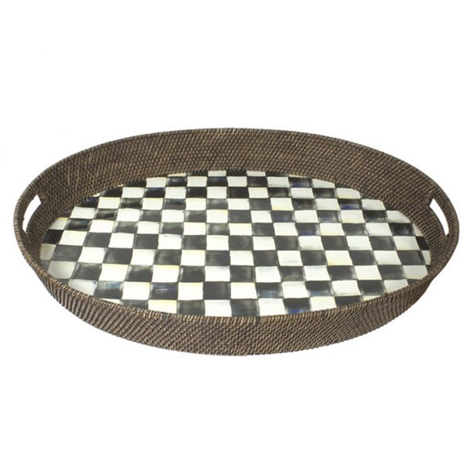 MacKenzie-Childs Courtly Check Rattan & Enamel Party Tray