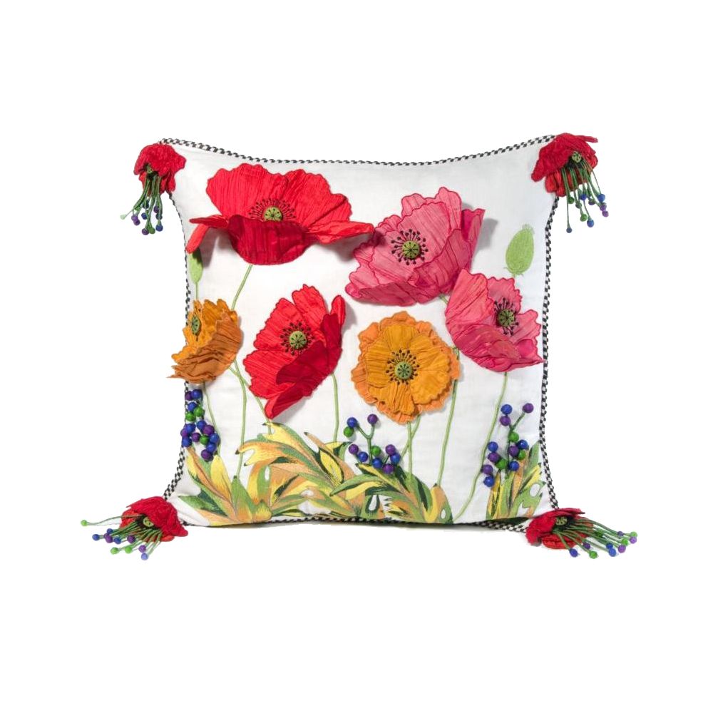 MacKenzie-Childs Red Poppy Field Square Pillow