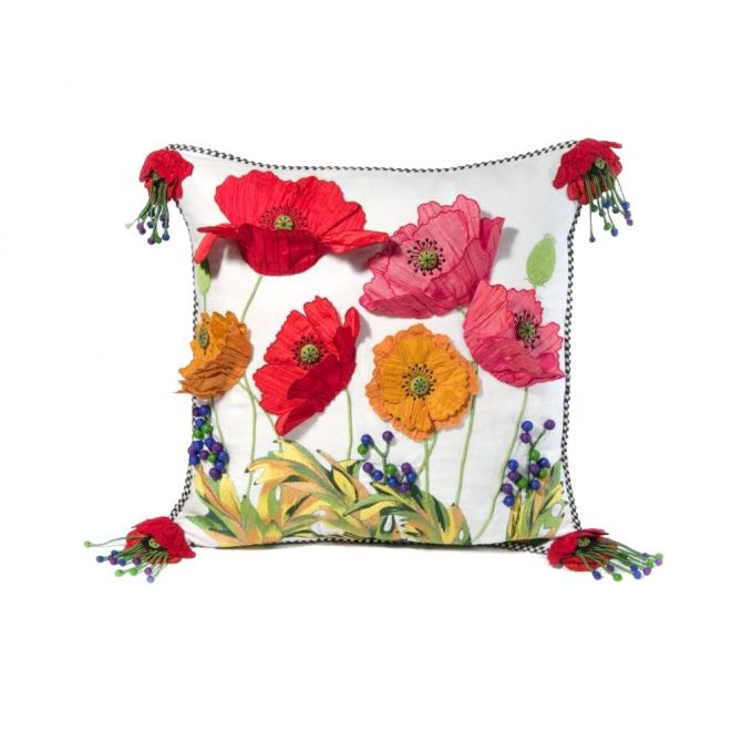 MacKenzie-Childs Red Poppy Field Square Pillow