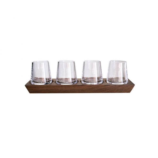 Simon Pearce Ludlow Whiskey Glass Set with Wood Base