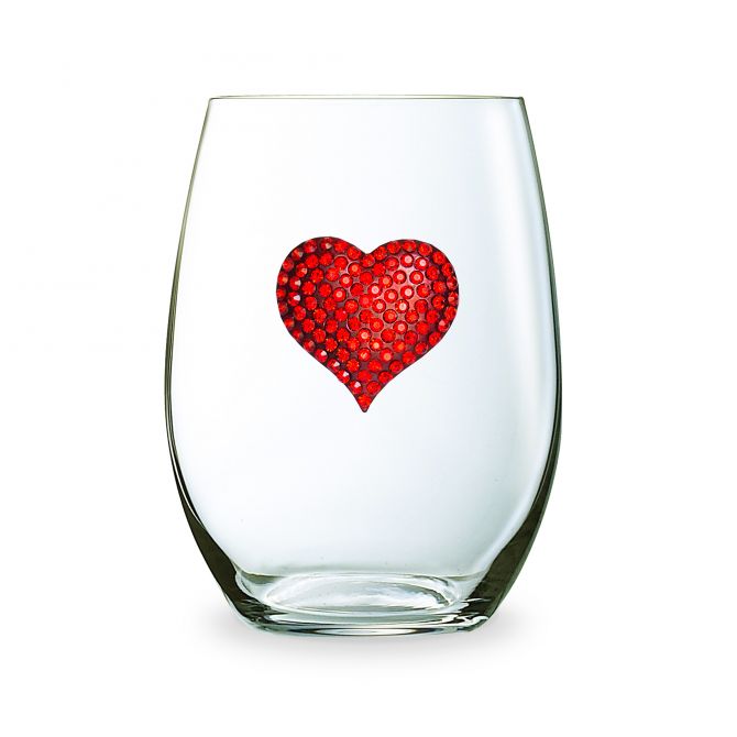 The Queens' Jewels Red Heart Stemless Jeweled Wine Glass