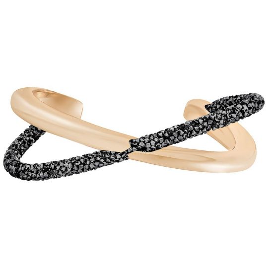 Swarovski Crystaldust Rose Tone & Black Crystal Cross Cuff Bracelet, Small Swarovski Crystaldust Rose Tone & Black Crystal Cross Cuff Bracelet, Small