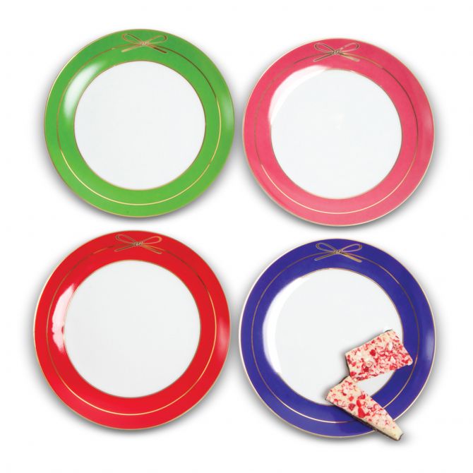 8 Oak Lane Bow Brights Dessert Plates, Set of 4