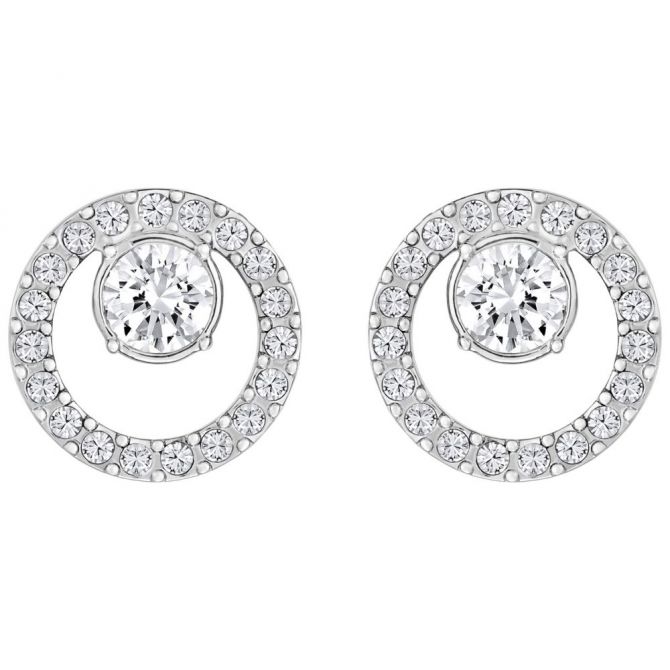 Swarovski Creativity Circle White Tone Pierced Earrings, Small