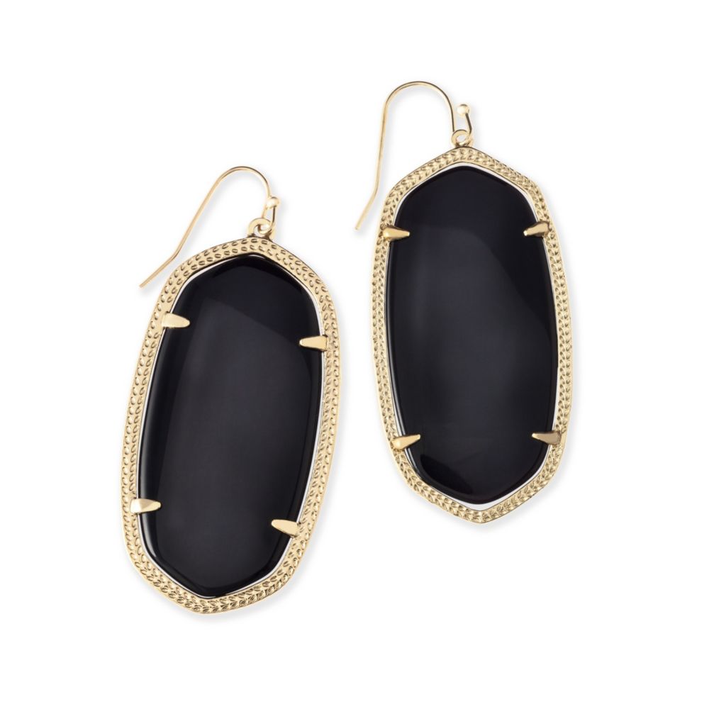 Kendra Scott Danielle Gold Tone Black Glass Gem Drop Earrings