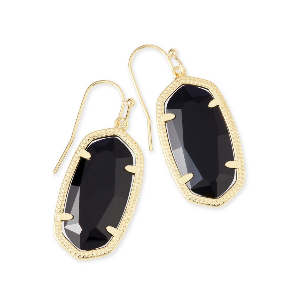 Kendra Scott Dani Gold Tone Black Glass Gem Drop Earrings
