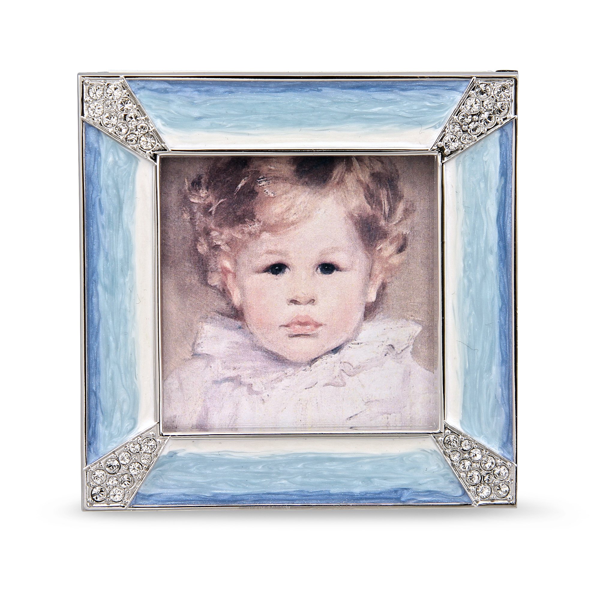 Jay Strongwater Leland Pave Corner Pale Blue Square Frame, 2" Borsheims
