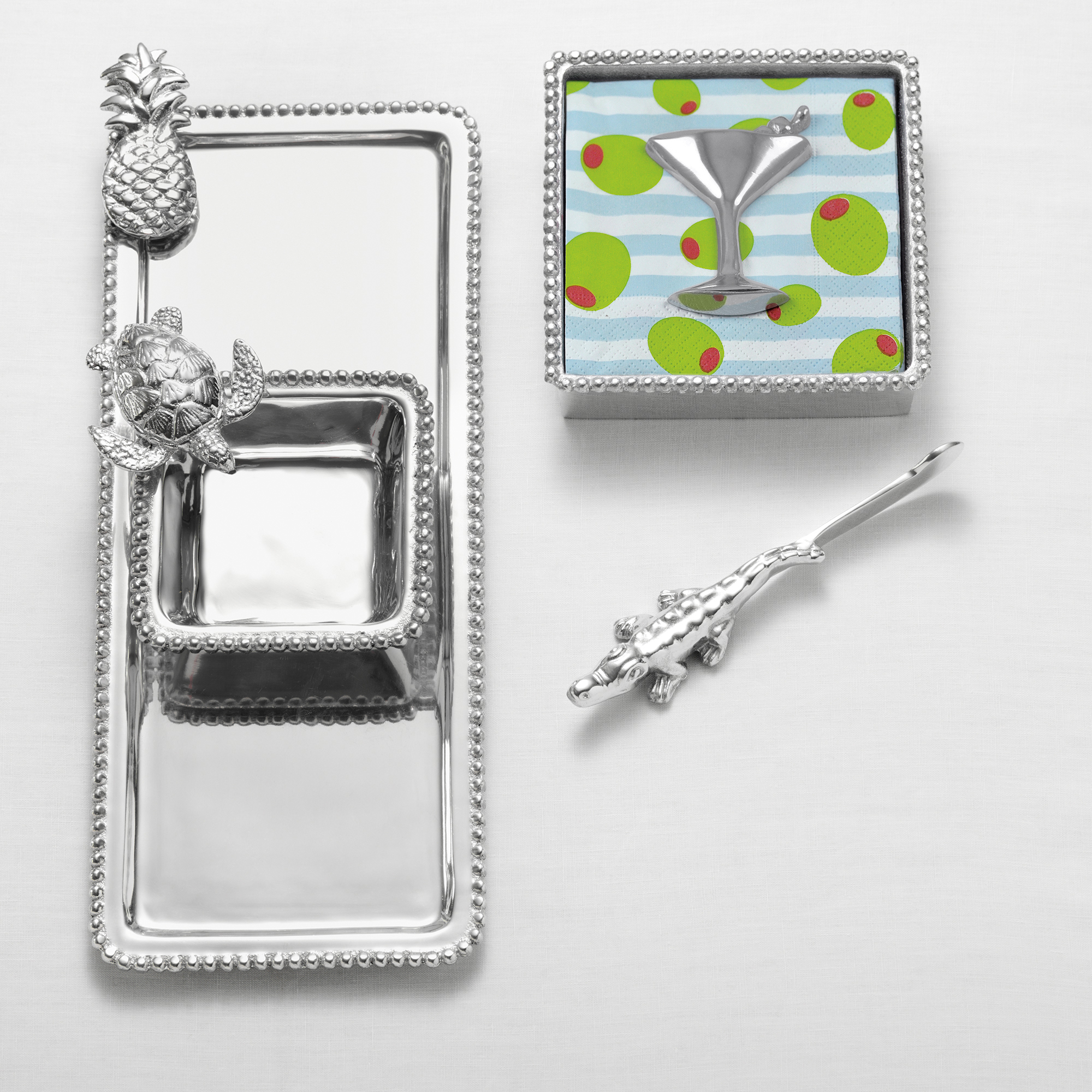 Mariposa Beaded Napkin Box with Cocktail Glass Weight & Napkins