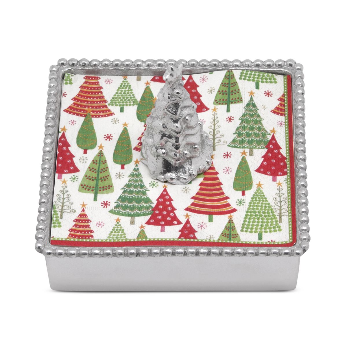 Mariposa Beaded Napkin Box with Christmas Tree Weight & Napkins Borsheims