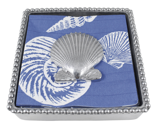 Mariposa Beaded Napkin Box with Scallop Shell Weight & Napkins