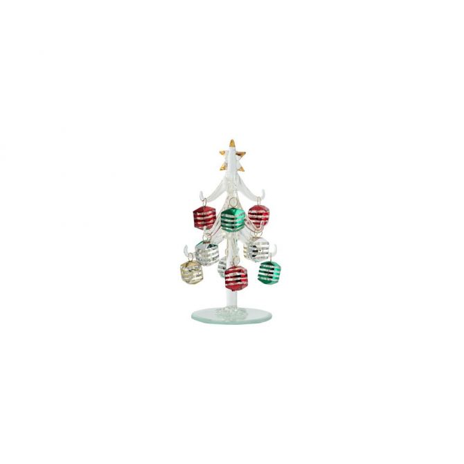 6" Clear Tree with Striped Ornaments