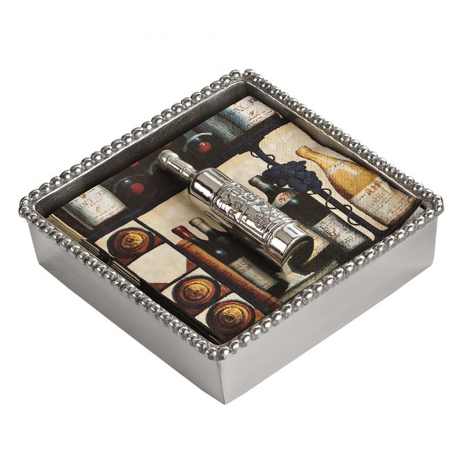 Mariposa Beaded Napkin Box with Wine Bottle Weight & Napkins