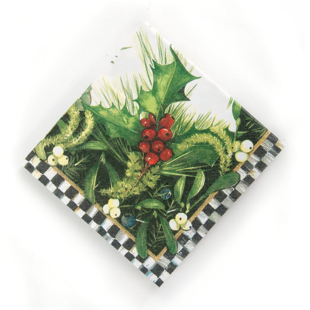 MackenzieChilds Holly & Berry Paper Cocktail Napkins 32900106