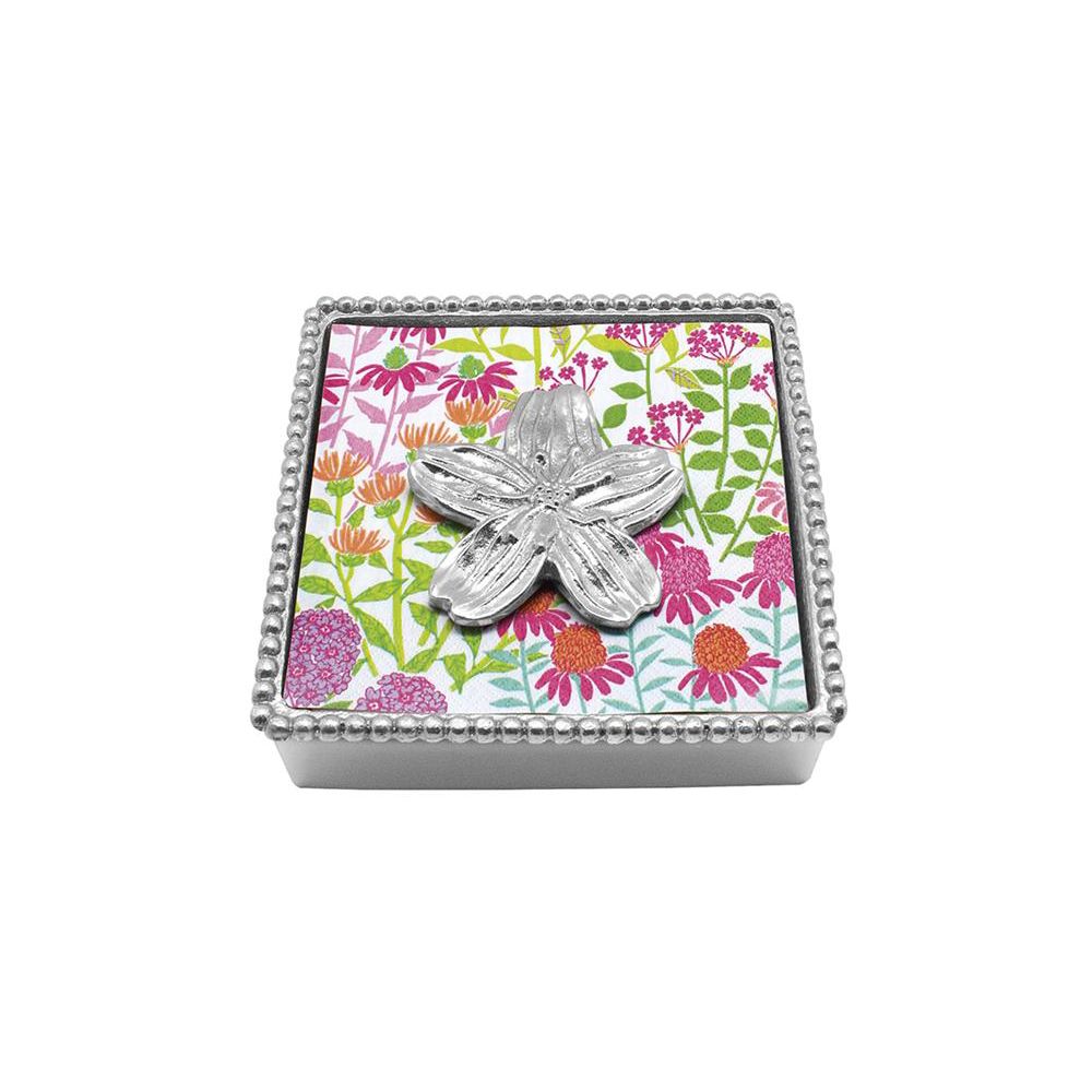 Mariposa Beaded Napkin Box with Floral Weight & Napkins Borsheims