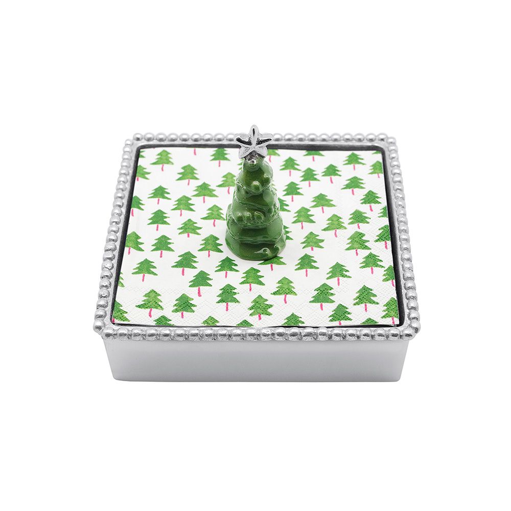 Mariposa Beaded Napkin Box with Green Tree Weight & Napkins 4063C