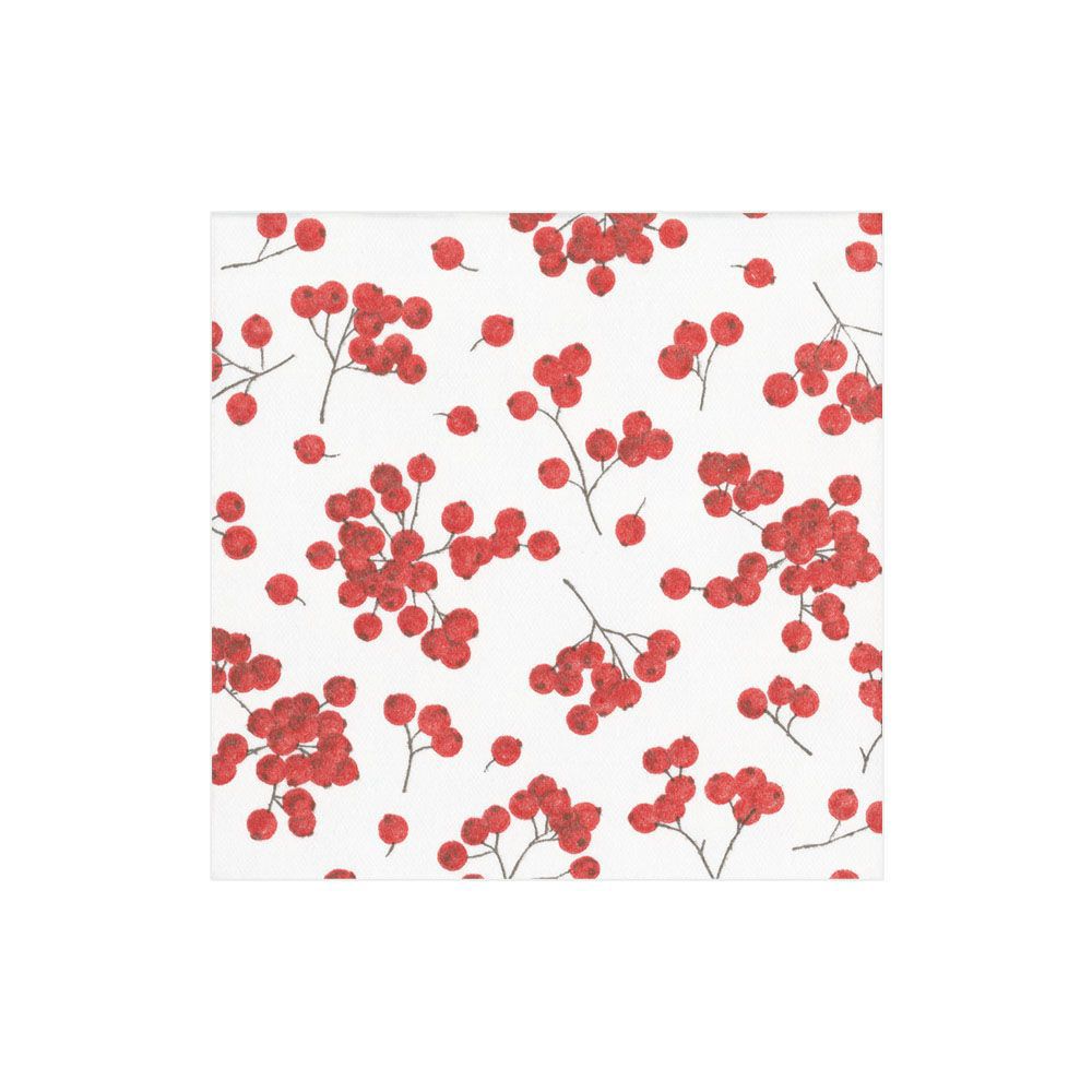 Caspari Berry Gathering Paper Linen Cocktail Napkins, Ivory & Red