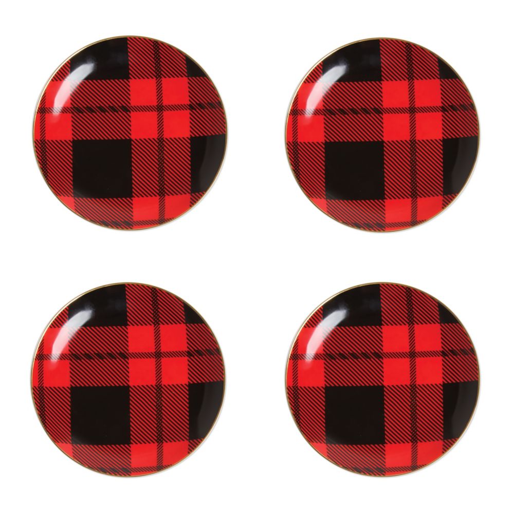 8 Oak Lane Red Plaid Dessert Plates, Set of 4