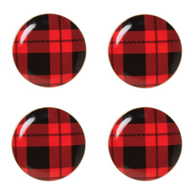 8 Oak Lane Red Plaid Dessert Plates, Set of 4