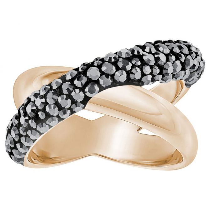 Swarovski Crystaldust Rose Tone Black Crystal Cross Ring, Size 7