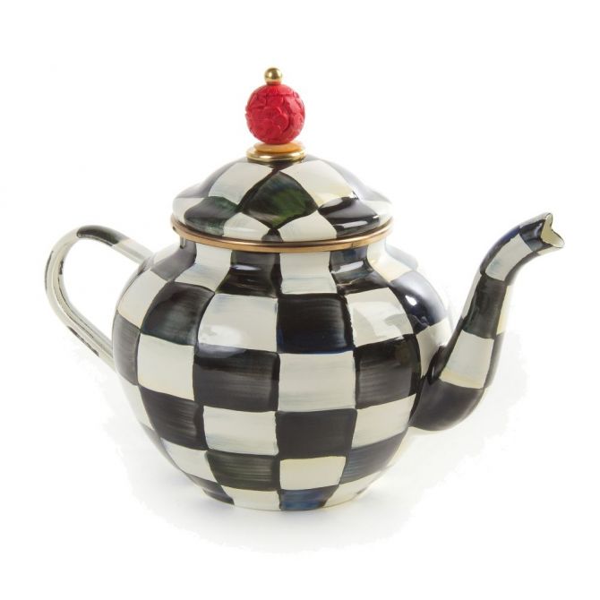 MacKenzie-Childs Courtly Check Enamel Teapot, 7"