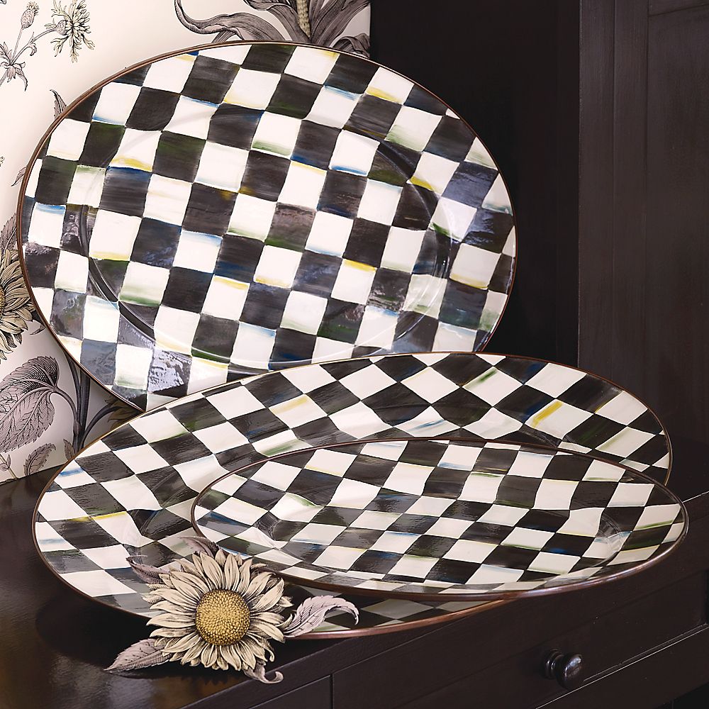 MacKenzie-Childs Courtly Check Large Enamel Oval Platter