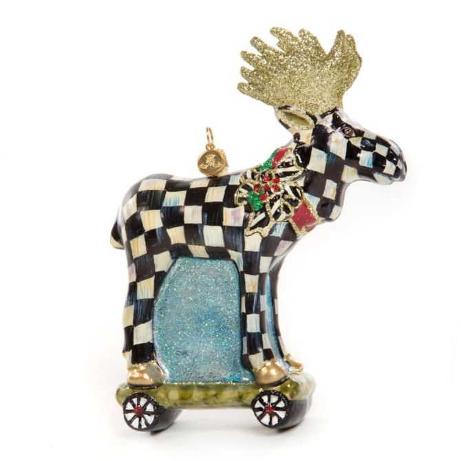 MacKenzie-Childs Christmas Glass Ornament-Moose On Parade-Hand Made In Poland 