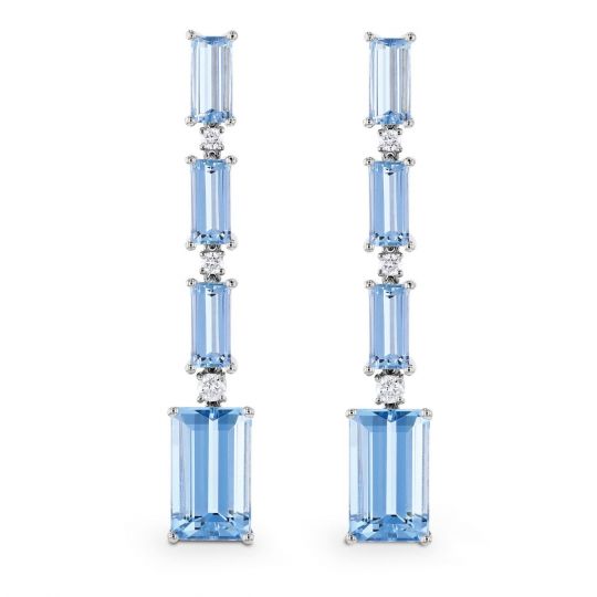 18k White Gold Emerald Cut Aquamarine Diamond Drop Earrings 18k White Gold Emerald Cut Aquamarine Diamond Drop Earrings