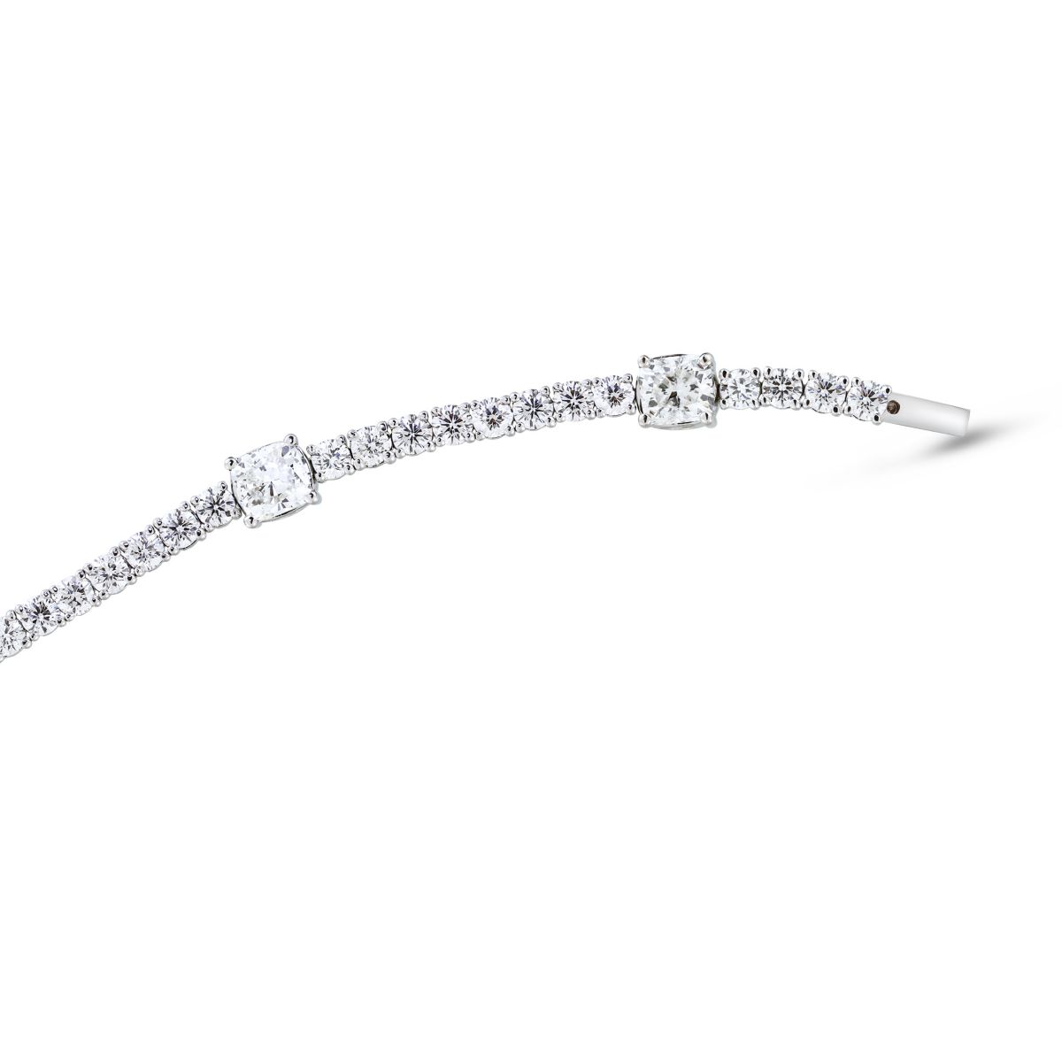 18K White Gold Cushion and Round Diamond Bracelet