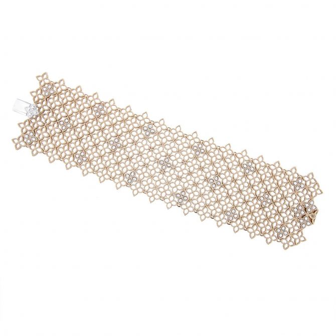 Roberto Coin Princess Flower Rose Gold and Diamond Wide Bracelet