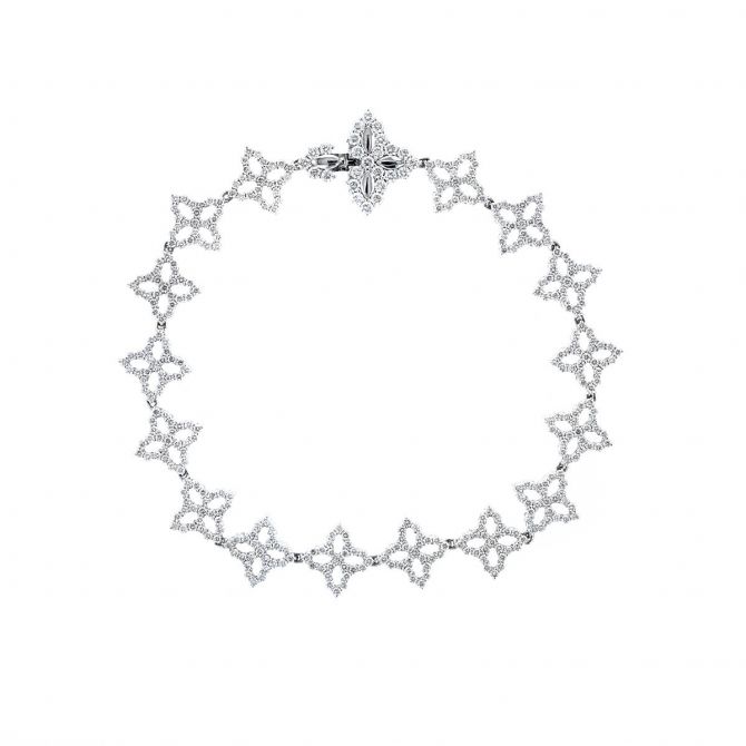 Roberto Coin Open Princess Flower Diamond Link Bracelet in White Gold, 3.10 cttw
